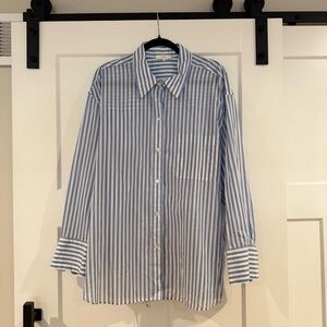 Vince Blue and White Striped Button Down Shirt